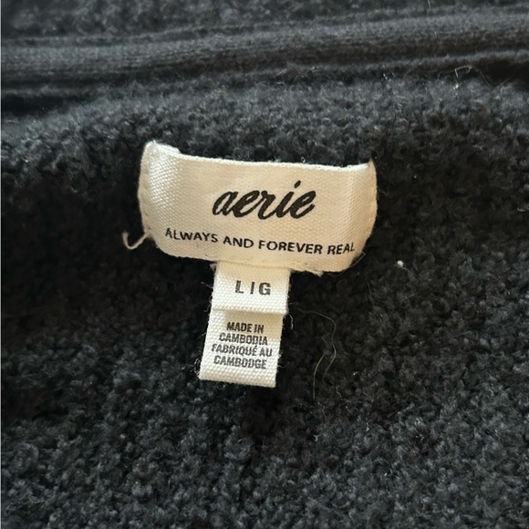 Aerie Black cozy Up Waffle Knit Oversized Henley Sweater Large - Picture 4 of 7
